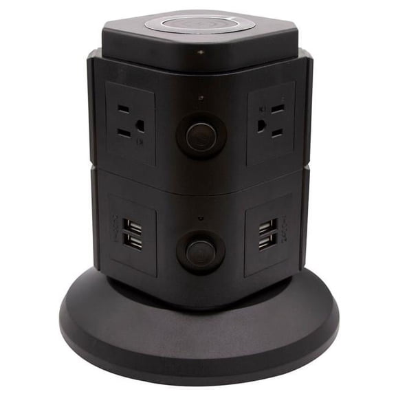 Zummy ZTUSB015 ZTECH Power Strip Tower with Wireless Charger - 6 Outlets, 4 USB Ports, 6ft Cable