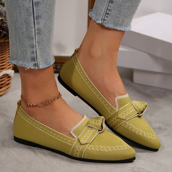 ZunFeo Ballet Flats for Women Soft Knit Slip on Shoes Fashion Pointy Toe Loafers for Daily Office