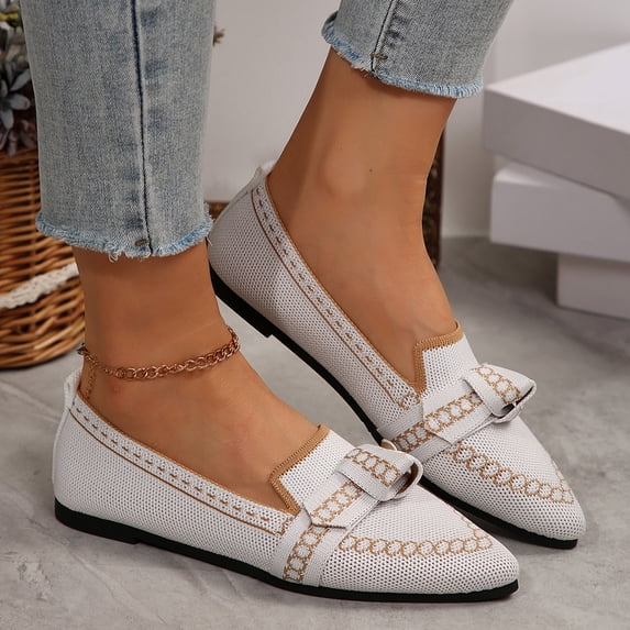 ZunFeo Ballet Flats for Women Soft Knit Slip on Shoes Fashion Pointy Toe Loafers for Daily Office