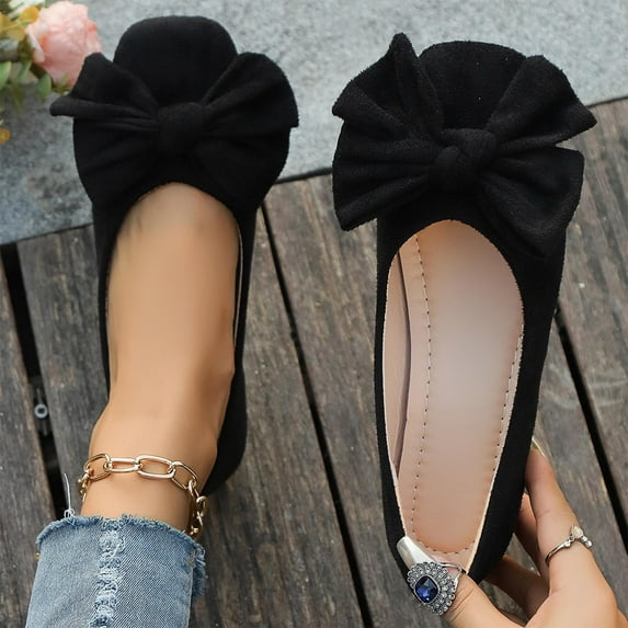 ZunFeo Black Womens Ballet Flats Comfortable Slip On Round Toe Shoes with Bow Detail, Velvety Soft Casual Flats for Women US Sizes 5.5-9.5,Size 8.5