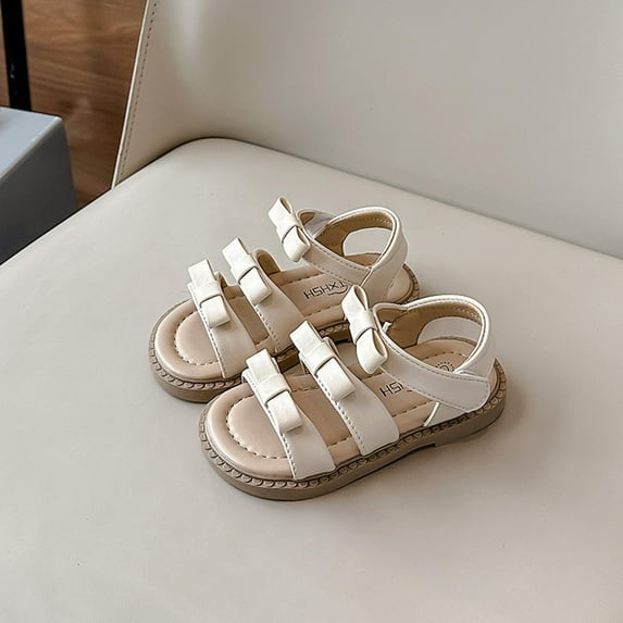 ZunFeo Girls Gladiator Sandals White | Adjustable Hook & Loop Strap Open Toe | Non-Slip Casual Play Shoes for Kids & Kids Sizes 4-10 Kids 11-3 Big Kid,Size 6 T