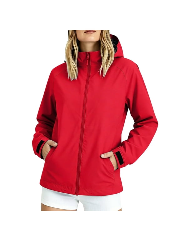 Lightweight Water Resistant Windproof Hooded Softshell Jacket for Women Red,Size 3XL