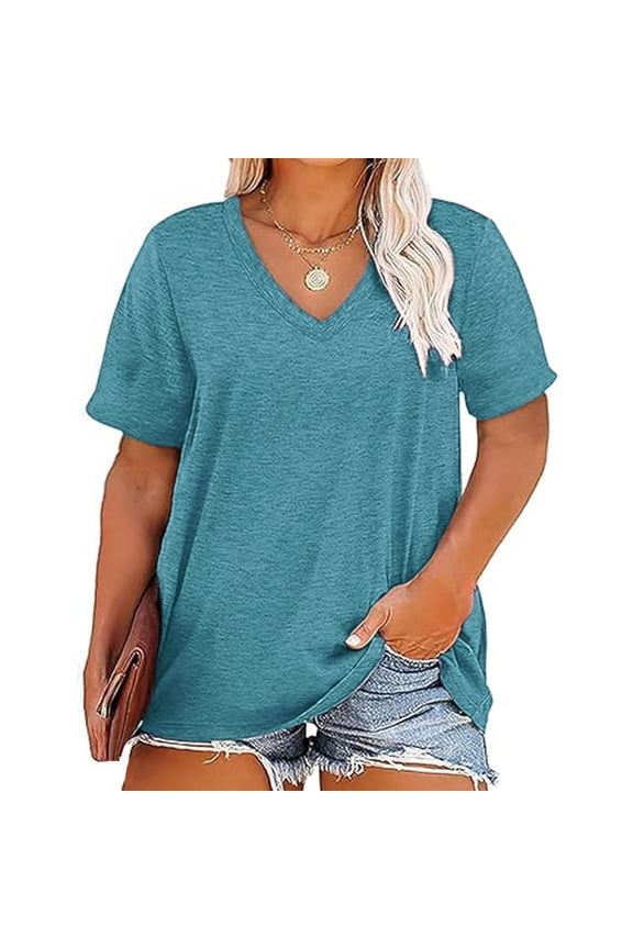 Loose Fit Plus Size V-Neck Tunic Dolman Sleeve Soft Cotton Blend Asymmetrical Hem Top Navy,Size 2XL