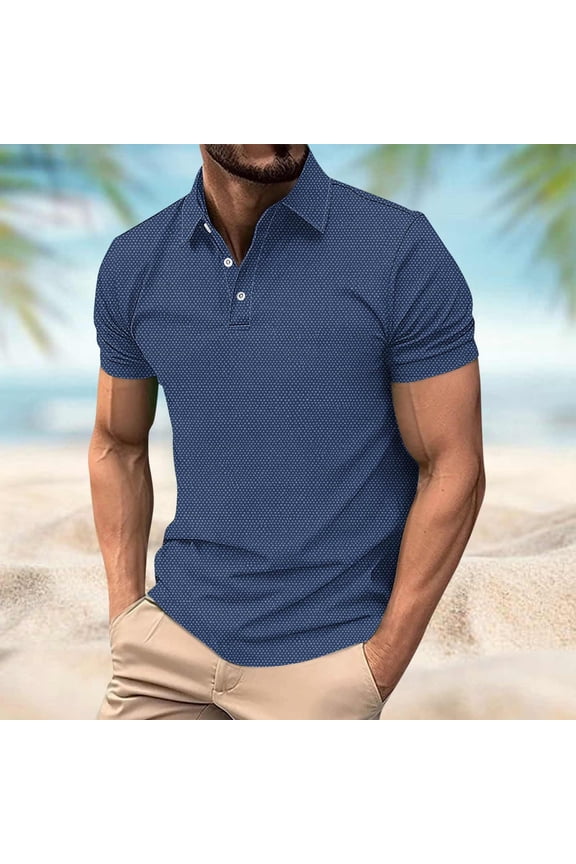 Mens Big & Tall Black Polka Dot Polo Shirt Short Sleeve Moisture Wicking Casual Breathable Knit Button Tee,Size 5XL