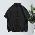 thumbnail image 1 of ZunFeo Mens Chinese Style Short Sleeve Shirt Mandarin Collar Stretch Button Down Top Casual Relaxed Fit Plus Size Frogging Closure Black 5XL,Size M, 1 of 4