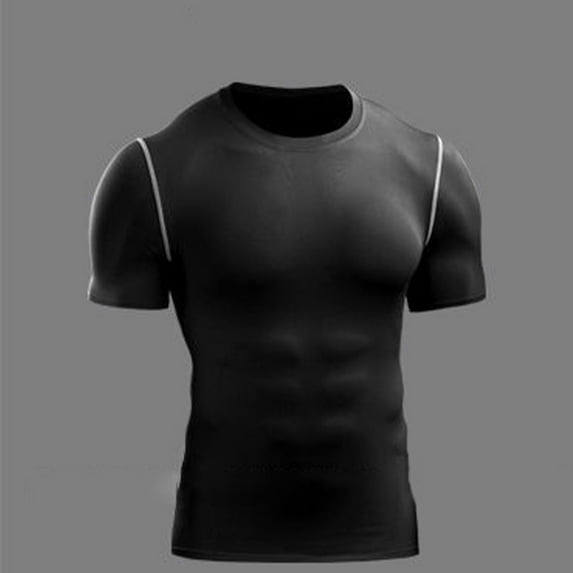 ZunFeo Mens Compression Shirt Short Sleeve Athletic T-Shirt Moisture Wicking Quick Dry Performance Activewear Slim Fit Crewneck Black,Size XL