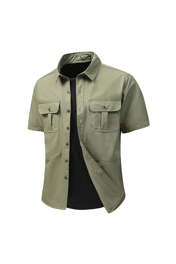 Mens Green Quick Dry UPF 50+ Sun Protection Performance Fishing & Work Shirt Short Sleeve Outdoor Button Down with Chest Pockets,Size 3XL