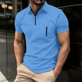 thumbnail image 1 of ZunFeo Mens Short Sleeve Quarter Zip Performance Polo Shirt Moisture Wicking Wrinkle Free Slim Fit Casual Business Golf Top with Pocket Sky Blue,Size 3XL, 1 of 8