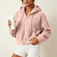 thumbnail image 1 of ZunFeo Pink Womens Oversized Cropped Fuzzy Sherpa Fleece Zip-Up Hooded Jacket,Size M, 1 of 7