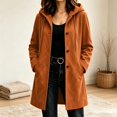thumbnail image 1 of ZunFeo Women’s Hooded Suede Coat, Casual Drawstring Mid‑Length Button Down Fall Winter Trench Coat Jacket, 1 of 6
