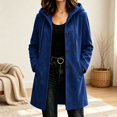 thumbnail image 1 of ZunFeo Women’s Hooded Suede Coat, Casual Drawstring Mid‑Length Button Down Fall Winter Trench Coat Jacket, 1 of 6