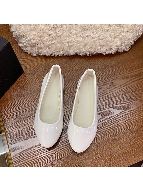 Womens Ballet Flats Patent Faux Leather Slip On Shoes Comfortable Rounded Toe Dress Flats White (US 5.5-9),Size 7