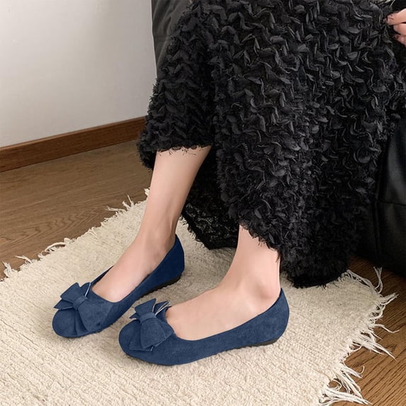 ZunFeo Womens Blue Ballet Flats, Slip-On Breathable Round Toe Casual Shoes with Bow Decor for Daily Commute, Non-Slip Comfort Flat, Blue,Size 9.5