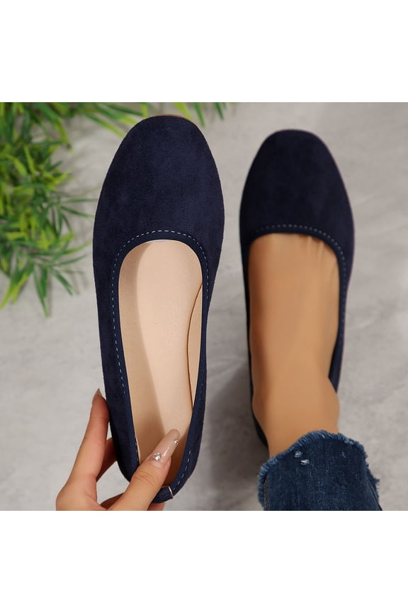 Womens Blue Suede Ballet Flats Slip On, Round Toe Comfortable Flat Shoes with Soft Sole for Women, Casual Walking Work Shoes, US Sizes 6-11,Size 9
