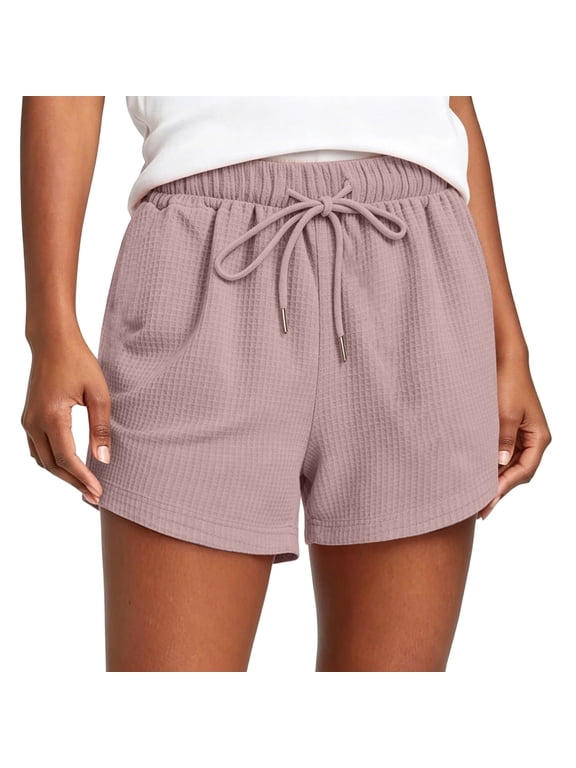 Womens Casual High Rise Cotton Blend Pull On Shorts with Pockets Tummy Control Relaxed Fit Pink,Size 2XL