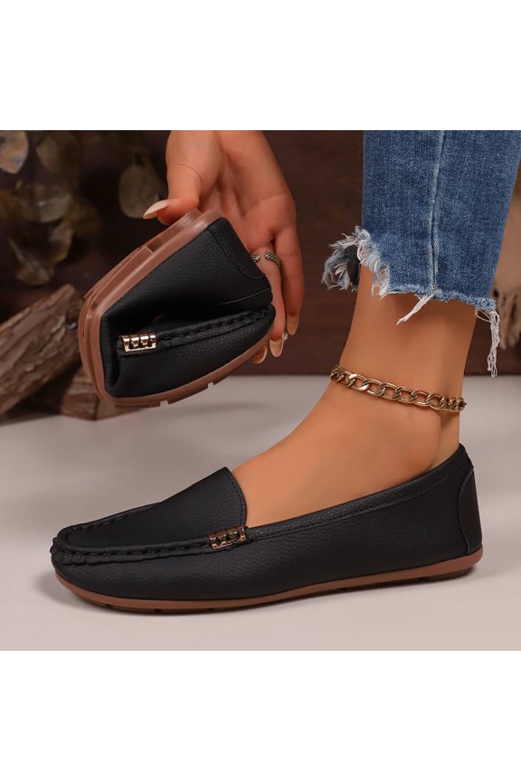 Womens Casual Loafers Slip-On Shoes Soft PU Faux Leather Foldable Travel Flats Non-Slip Rubber Sole Black,Size 6