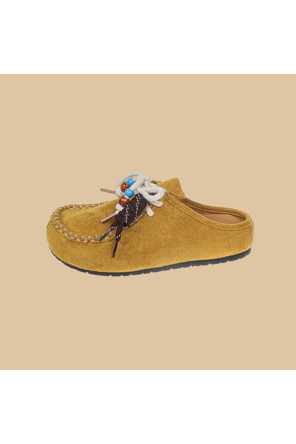 Womens Casual Mules Slip On Bohemian House Shoes Fleece Lined Non-Slip Indoor Outdoor Khaki Yellow, Size 5.5-8.5,Size 8.5