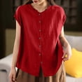 thumbnail image 1 of ZunFeo Womens Casual Sleeveless Blouse Relaxed Fit Button Down Shirt, Plus Size Top with Ruffle Neck in Red,Size 3XL, 1 of 5