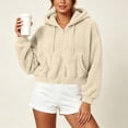 thumbnail image 1 of ZunFeo Womens Cropped Oversized Sherpa Jacket Zip Up Hooded Fuzzy Fleece Coat, Beige,Size 2XL, 1 of 7