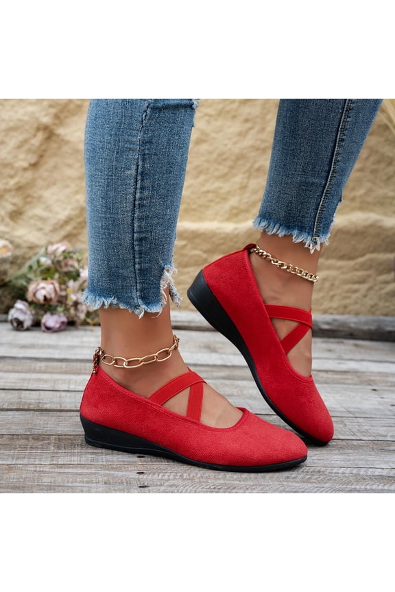 Womens Dance Shoes Ballet Flats with Elastic Strap, Soft Sole Slip-On for Practice & Casual Wear, Comfort Mary Jane Pumps, Red,Size 9