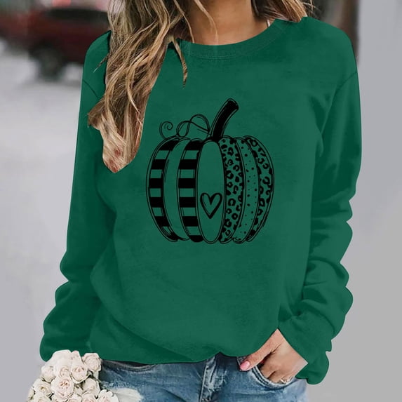 ZunFeo Womens Fall Pumpkin Graphic Crew Neck Long Sleeve Pullover Sweatshirt for Hall-oween & Thanksgiving,Size S