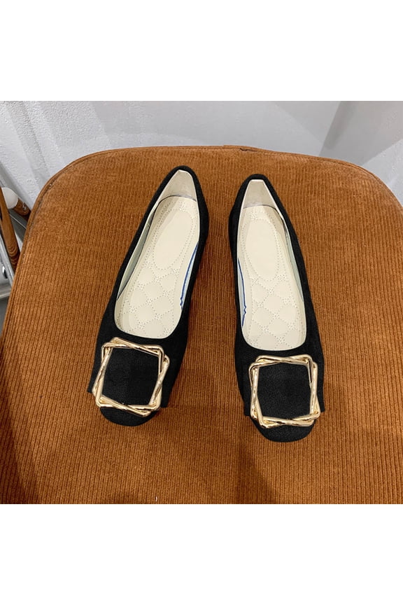 Womens Flats, Black Square Toe Mesh Slip-On Shoes with Gold Buckle, Comfortable & Breathable Ballet Flats for Work or Casual, US Sizes 5.5-9.5,Size 6