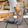 thumbnail image 1 of ZunFeo Womens Gray Low Wedge Ballet Flats Slip-On Mary Jane Shoes with Crisscross Bow Strap Comfort Casual Walking Shoes,Size 9.5, 1 of 6