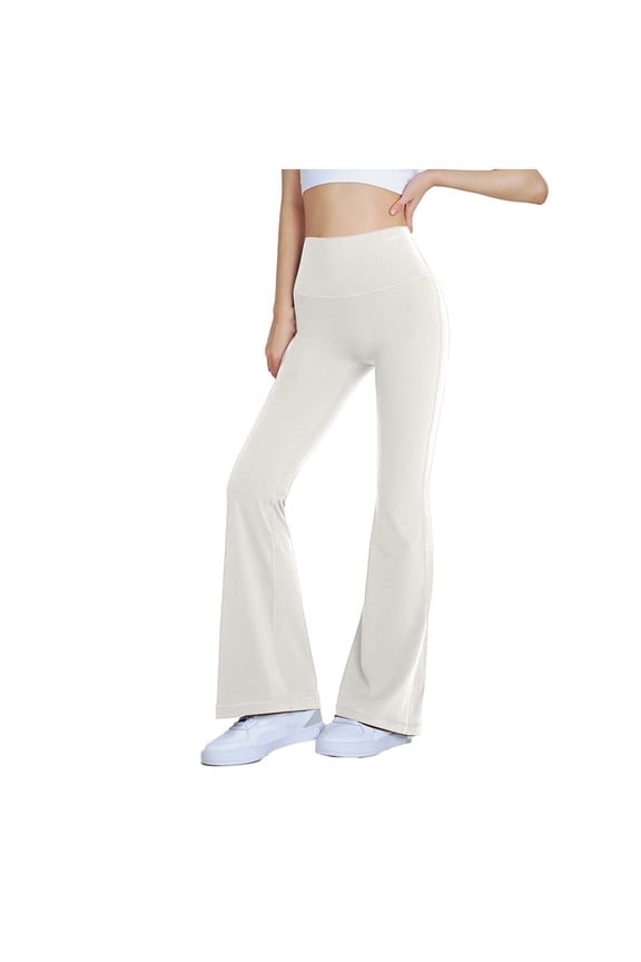 Womens High Waisted Yoga Pants Flare Leggings White Bootcut Nylon Spandex Classic Tummy Control Stretchy Casual,Size M