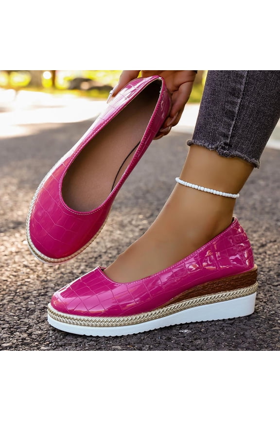 Womens Hot Pink Platform Loafers Slip On Metallic Crocodile Embossed Wedge Shoes for Women Comfort Casual (Sizes 5.5-9),Size 7