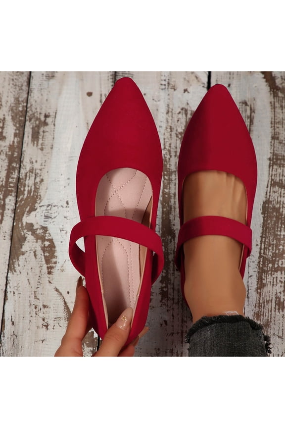 Womens Mary Jane Flats - Pointed Toe Suede Ballet Shoes with Elastic Strap, Vintage Retro Dressy Casual Flats in Burgundy Red,Size 7.5