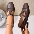 thumbnail image 1 of ZunFeo Womens Mary Jane Shoes Low Chunky Heel - Brown Square Toe T-Strap Casual Shoes - Adjustable Buckle Slip Resistant - Sizes 5.5-7.5,Size 6.5, 1 of 9