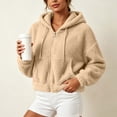 thumbnail image 1 of ZunFeo Womens Oversized Cropped Sherpa Fleece Jacket - Zip-Up Hooded Fuzzy Coat, Khaki,Size M, 1 of 7