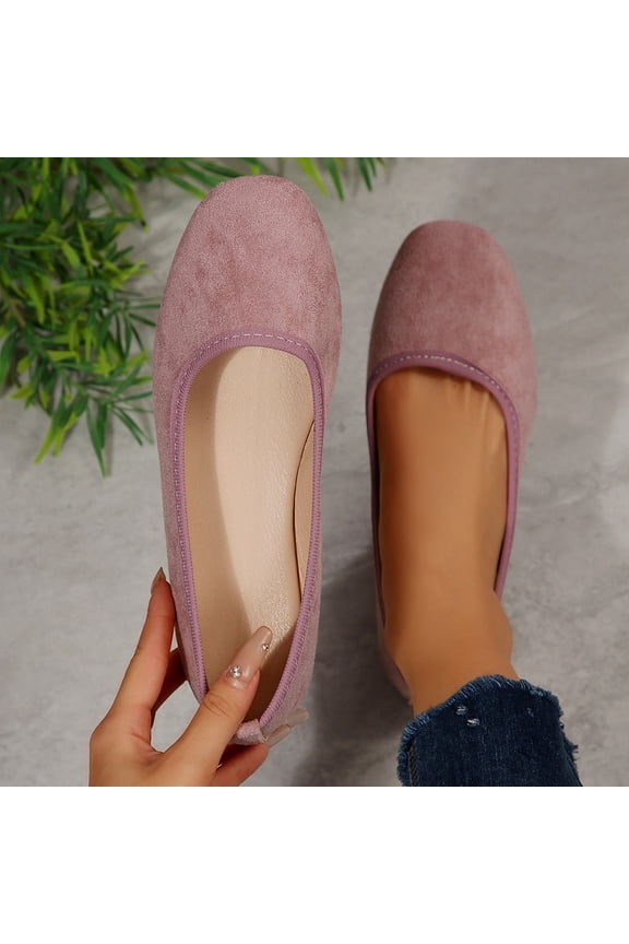 Womens Pink Suede Ballet Flats Slip On, Comfortable Round Toe Flat Shoes for Women, Soft Sole Casual & Work Walking Flats, Light Pink Everyday Shoes, US Sizes 6-11,Size 6.5