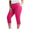 thumbnail image 1 of ZunFeo Womens Plus Size Pull-On Elastic Waist Pants, Hot Pink Slim Fit Stretch Capris, Calf-Length Casual Pants with Pockets,Size 4XL, 1 of 7