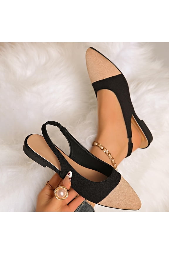 Womens Pointed Toe Ballet Flats with Ankle Strap - Color Block Black & Nude, Comfortable Everyday Slingback Flat Shoes (US Sizes 5.5-9.5),Size 8.5