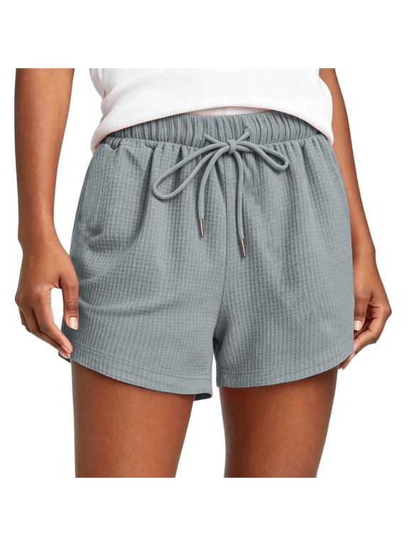 Womens Pull On High Waisted Cotton Blend Shorts with Pockets Relaxed Fit Tummy Control Gray,Size XL