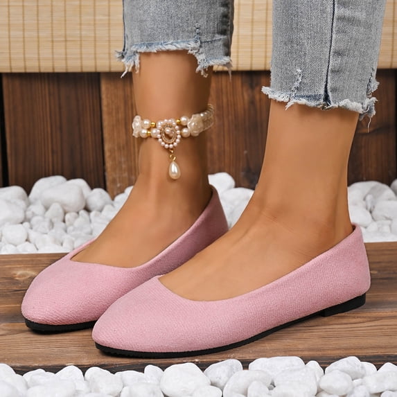 ZunFeo Womens Round Toe Ballet Flats Slip On Faux Suede Lightweight Non-Slip Sole Comfortable Casual Walking Shoes Pink,Size 6.5