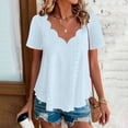 thumbnail image 1 of ZunFeo Womens Sky Blue Boho Tunic Top, Eyelet Embroidered Scalloped V-Neck Blouse Flowy Loose Fit Short Sleeve Plus Size,Size 5XL, 1 of 9