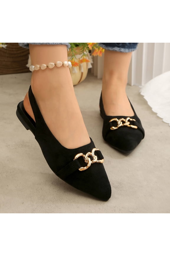Womens Slingback Flats with Buckle - Black Pointed Toe Low Heel Dress Shoes for Women, Comfortable Casual & Office Flats, US Sizes 5.5-9.5,Size 7.5