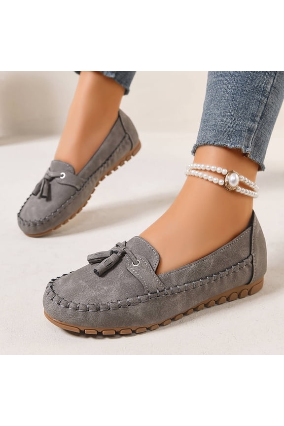 Womens Slip On Loafers Faux Suede Tassel Moccasin Shoes Comfortable Casual Walking Shoes for Women (Gray) Sizes 5.5-9.5,Size 9