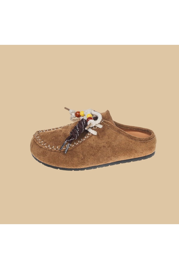 Womens Slip On Moccasin Slippers Bohemian Indoor Outdoor House Shoes Fleece Lined Non-Slip Mules Coffee Color, Size US 5.5-8.5,Size 7.5