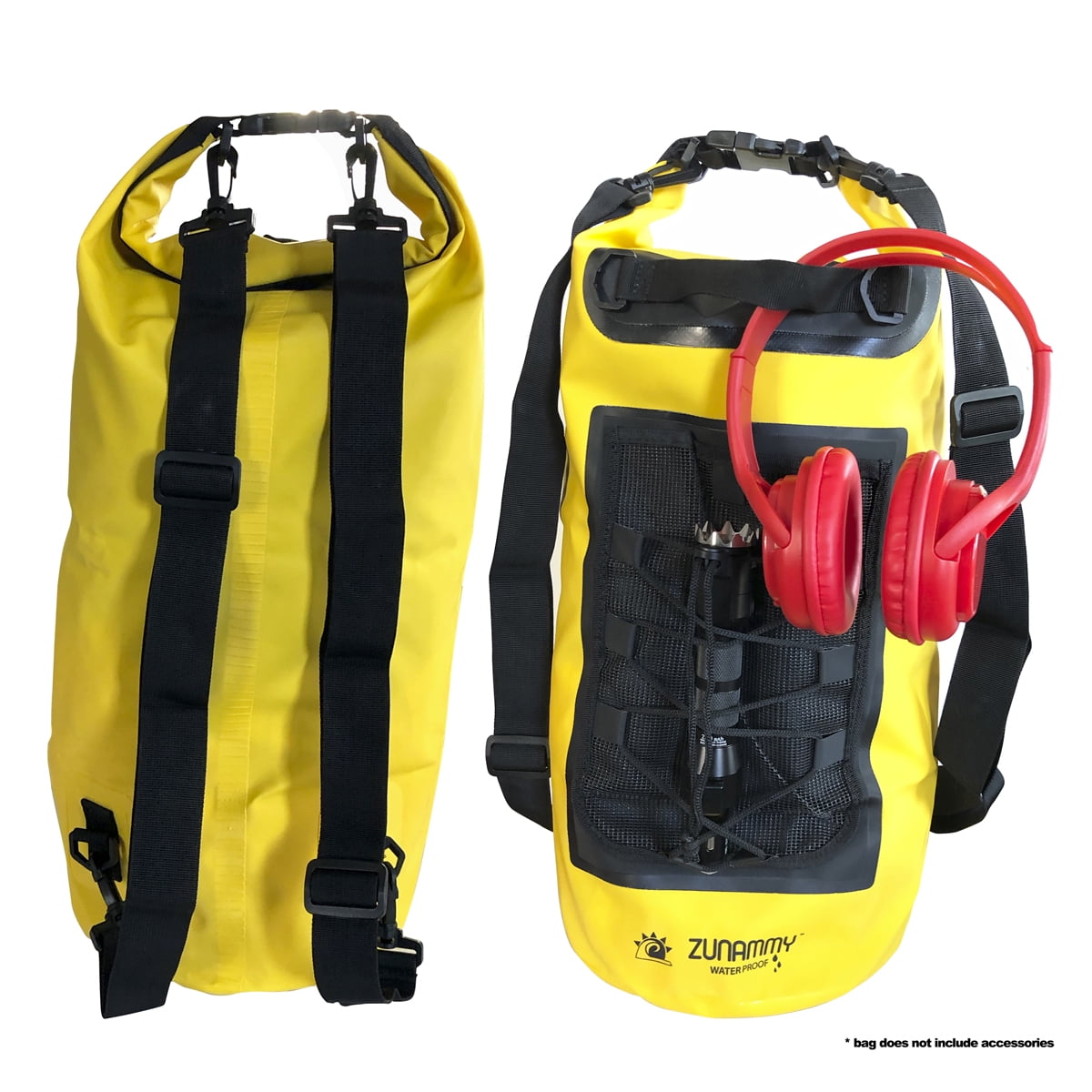 Zunammy 10L Waterproof Dry Bag with Mesh Pocket and Handle - Yellow