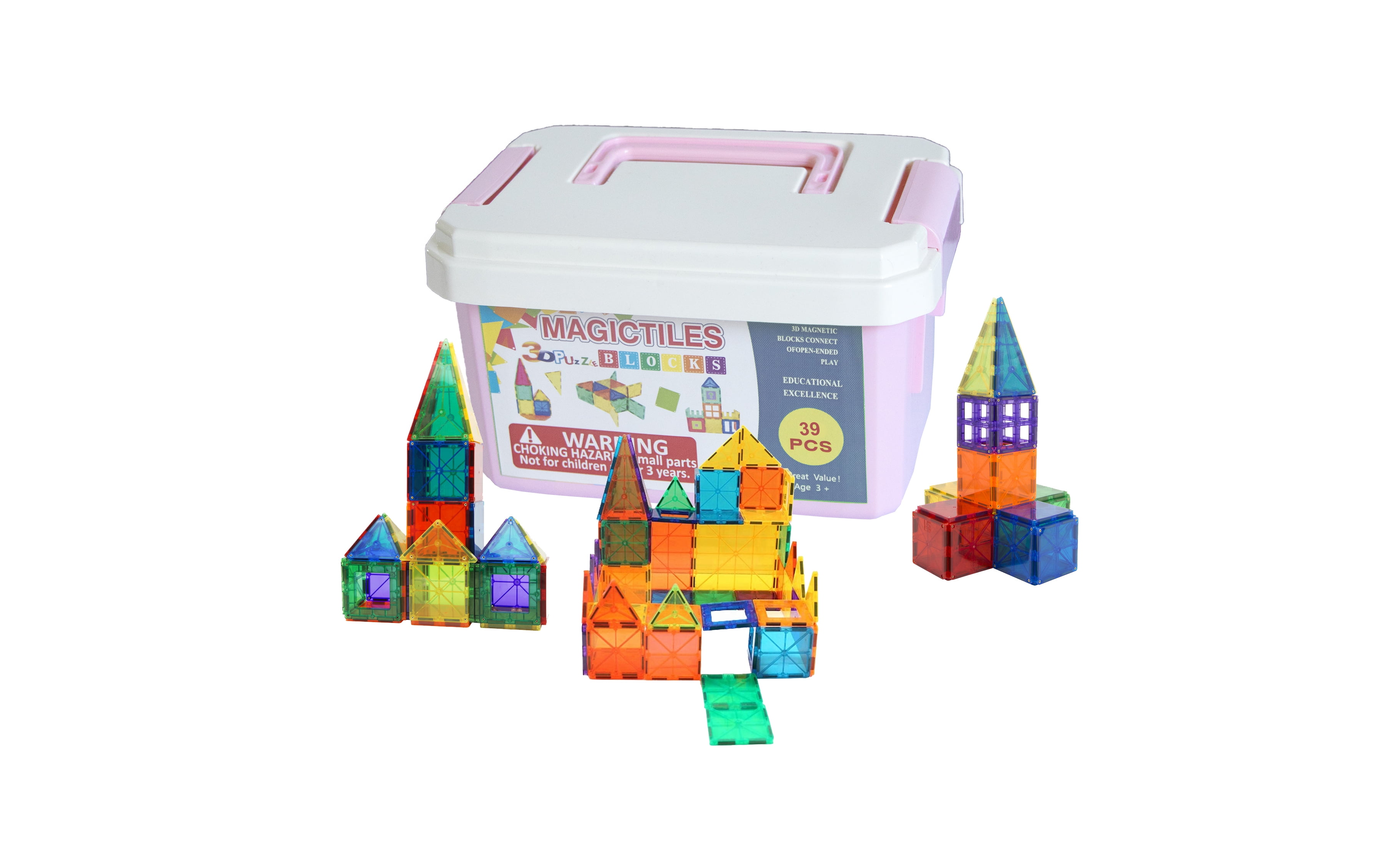 Zunammy 39 Piece Magnetic Tiles Set, Pink Storage Case