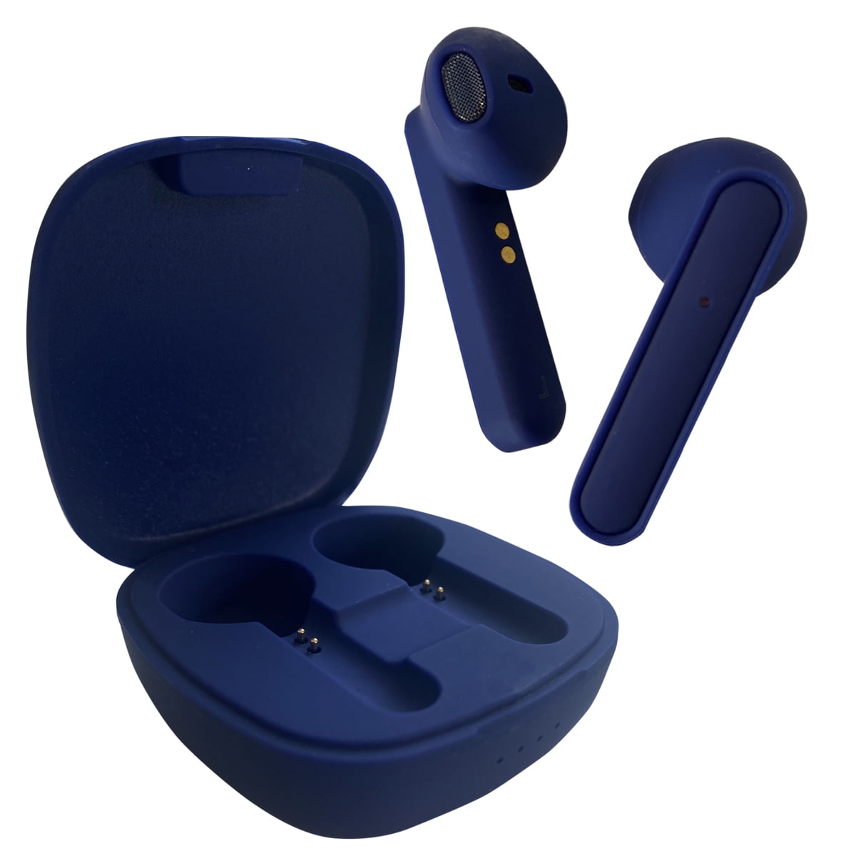 Zunammy Rubberized Wireless Earbuds with Matching Wireless Charging Case - Blue Sapphire