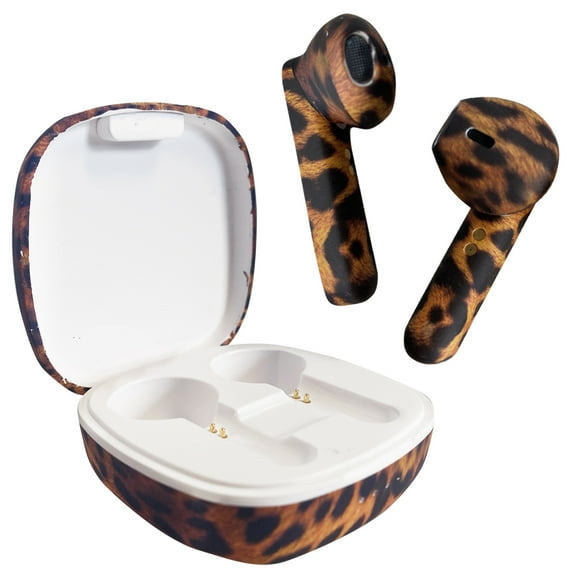 Zunammy Rubberized Wireless Earbuds with Matching Wireless Charging Case - Leopard