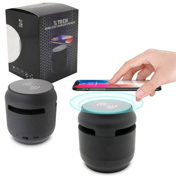 Link Mini 2 in 1 Mini Bluetooth Speaker With 5W Fast Wireless Charging Pad Station Compatible for iPhone & Samsung - Black