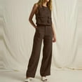 thumbnail image 1 of Zunfeo 2 Piece Outfits for Women Sleeveless Cotton Linen Tops with Wide Leg Pants Casual Loose Fit Solid Summer Outfit Lounge Sets- Coffee Size 12, 1 of 6