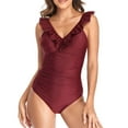 thumbnail image 1 of Zunfeo 2023 Women Swimsuit Clearance- Solid Swimsuit with Ruffles Tankinis Summer Tummy Control Monikini Swimsuits Wine 2, 1 of 9
