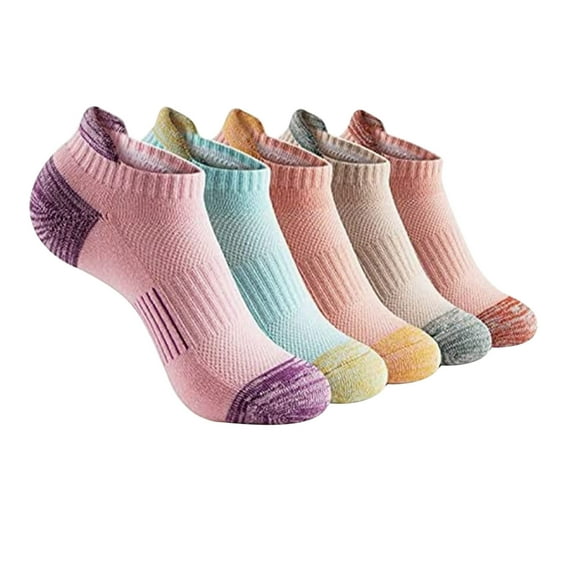 Zunfeo Ankle Socks for Women 5PC Low Cut Cushioned Athletic Socks Cozy Cotton Crew Socks New Arrivals- Pink