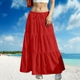 thumbnail image 1 of Zunfeo Boho Skirts for Women Elastic High Waisted Pleated Skirts A-line Maxi Prairie Skirt for Vacation Beach Red 2XL, 1 of 5